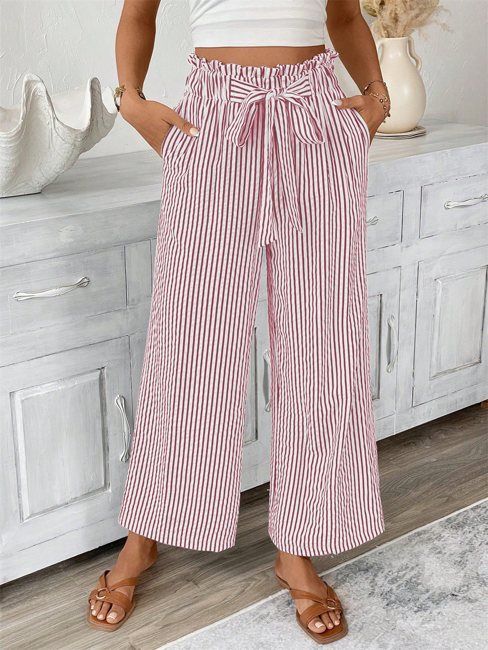 Straight Leg Pants for Women Stripe Pattern, Casual ElegantWomen's Bottoms