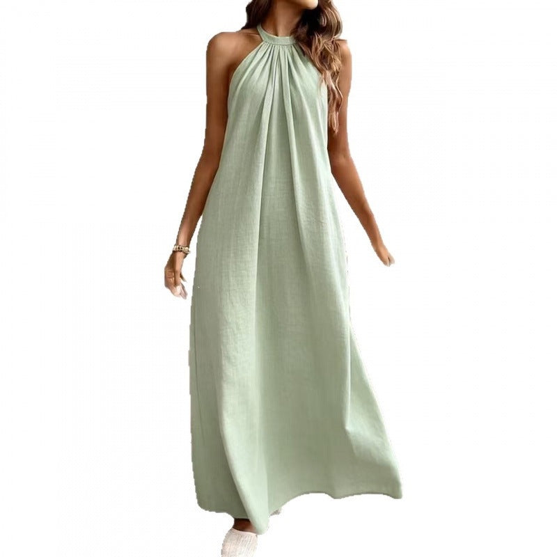 Elegant Solid Color Loose Fashion Halter Backless Long Dress for Women