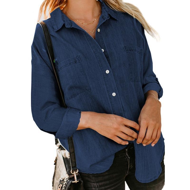 Denim shirt loose double pocket long sleeved casual coat shirt