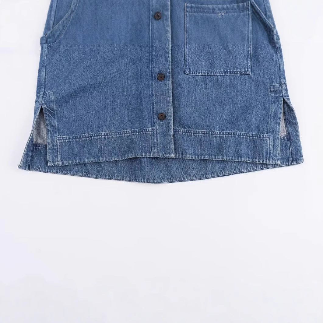 Women's Fashion Lapel Drop Shoulder Denim Shirt