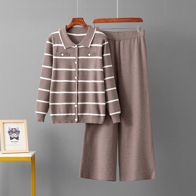 Striped POLO collar two-piece set