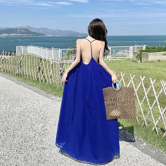 Blue Strapless Maxi Dress - Fashionable Summer Plus Size Beach Vacation Long Dress