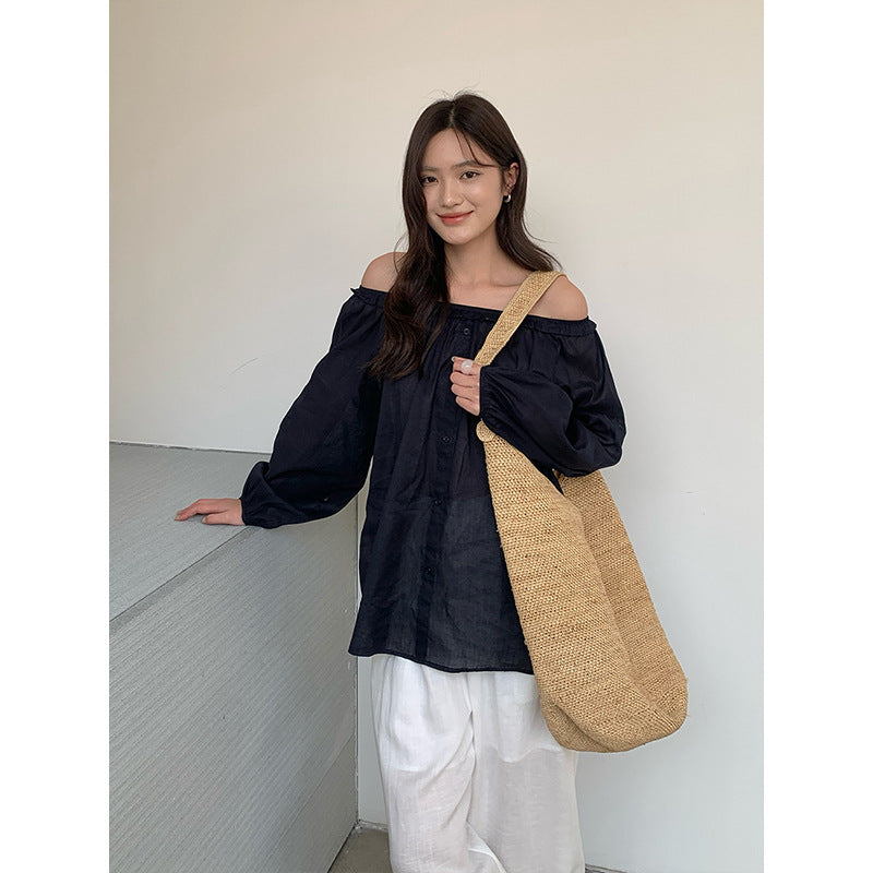 Linen Cotton Ruffle Design Sense Blouse Spring Lightweight Shirt