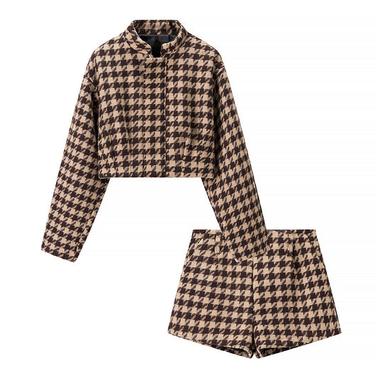 Xiaoxiangfeng plaid top+shorts set