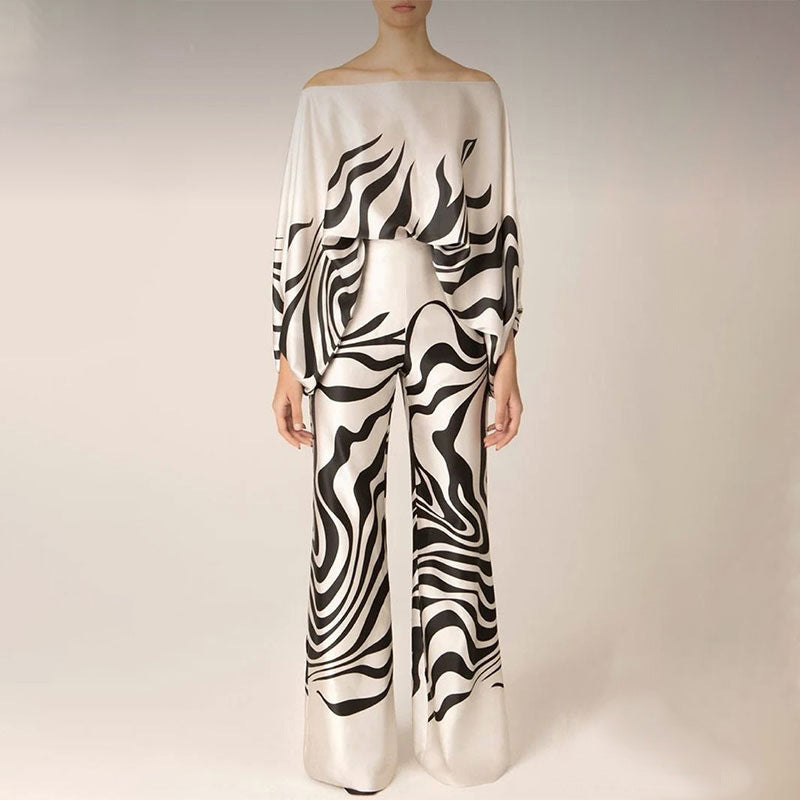 Casual Minimalist Printed Top and Pants Outfit