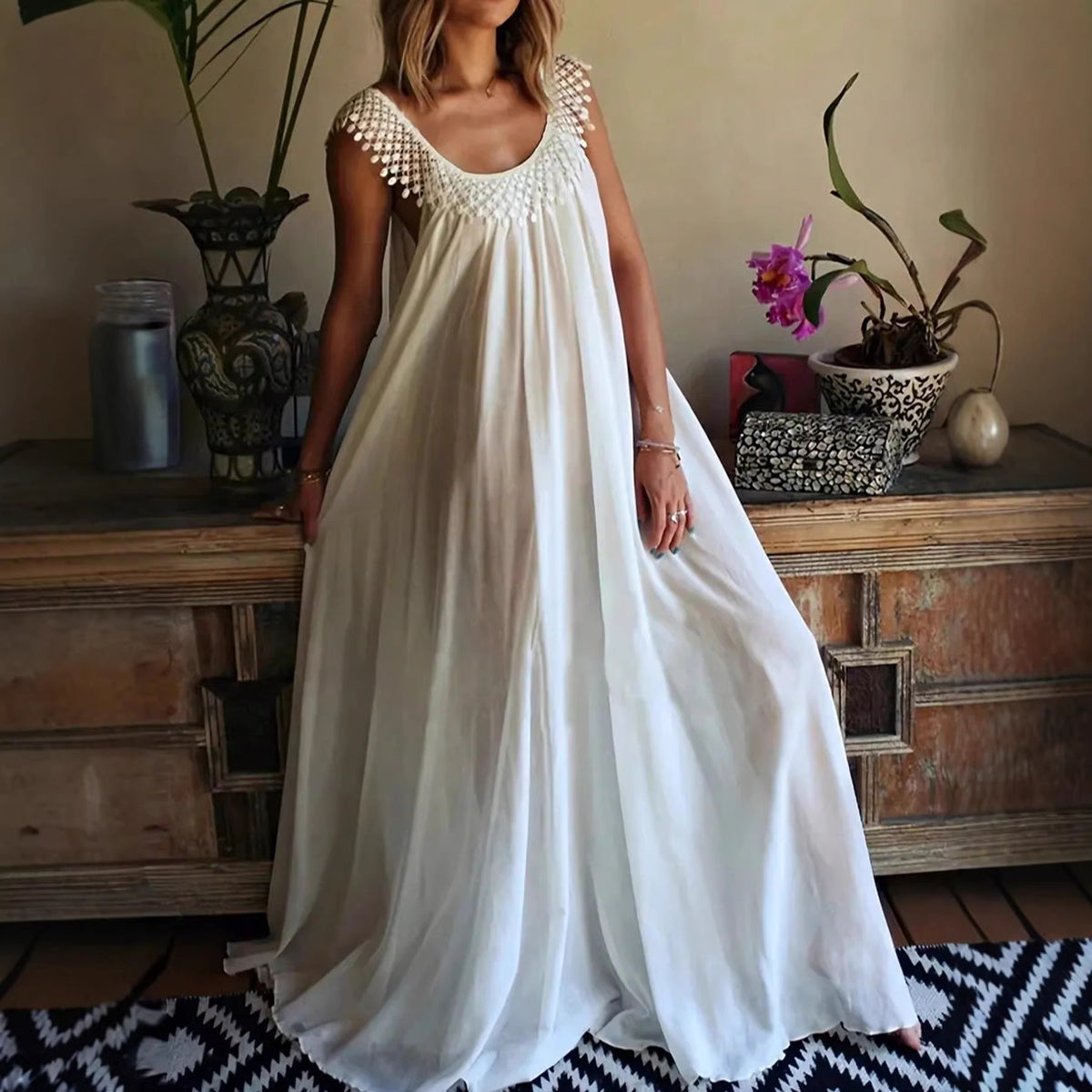 Elegant Solid Color Long Dress, Simple StyleSummer Dress