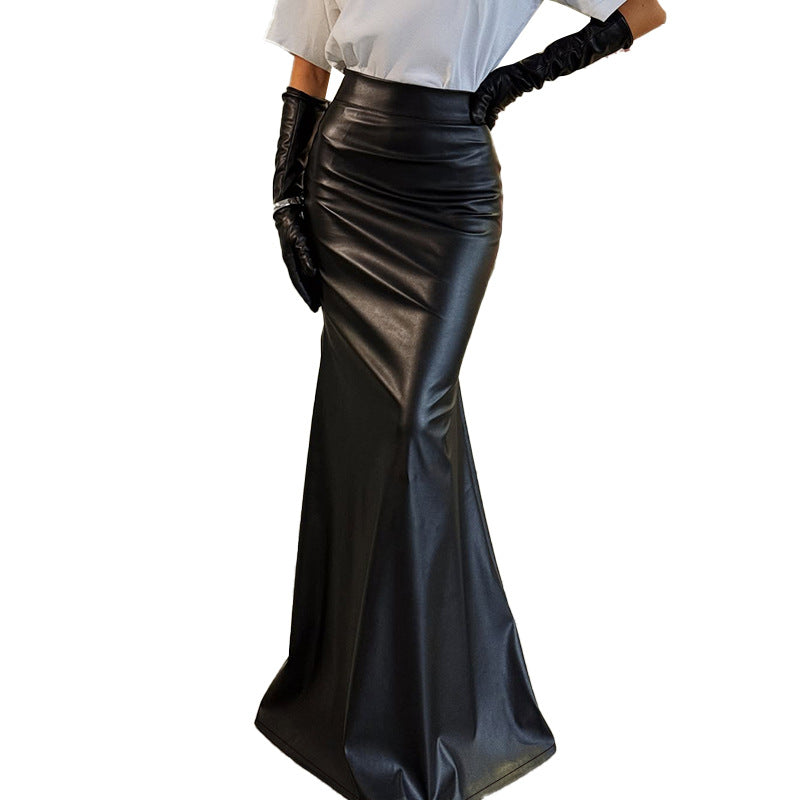 Basic fish tail half skirt black retro hip hugging skirt