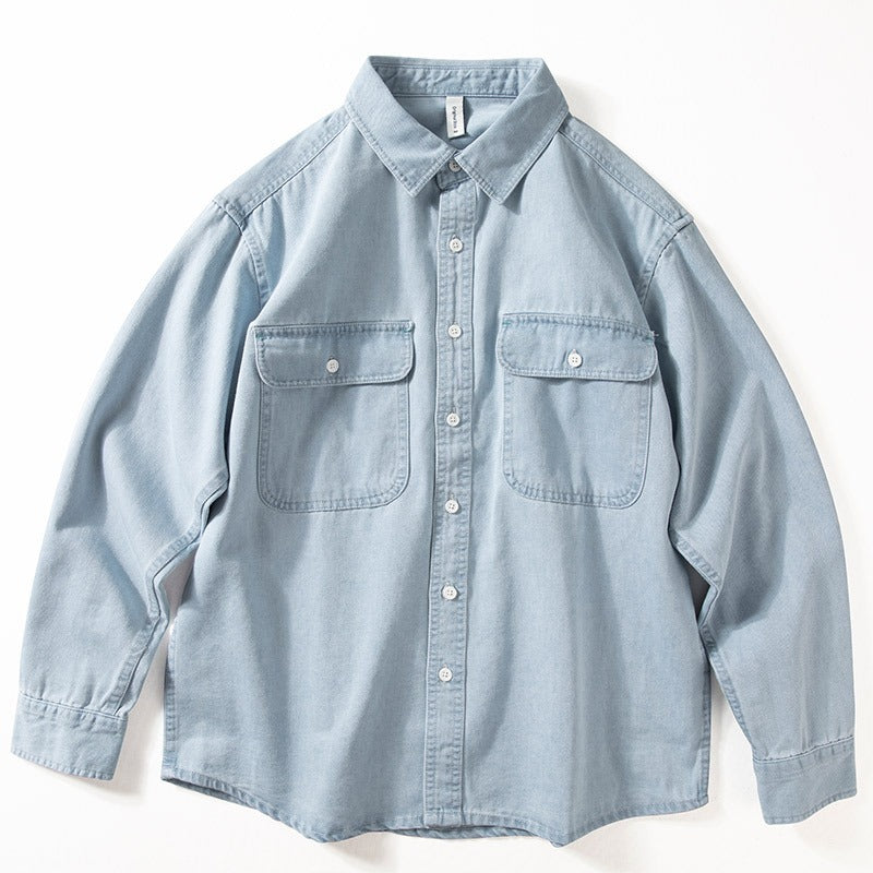 Retro denim shirt men's spring long sleeved shirt