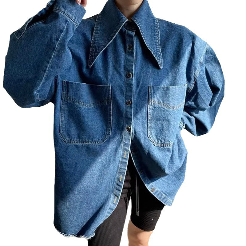 Korean Chic Autumn Niche Design Single Breasted Loose Casual Long Sleeved Denim Shirt for Women