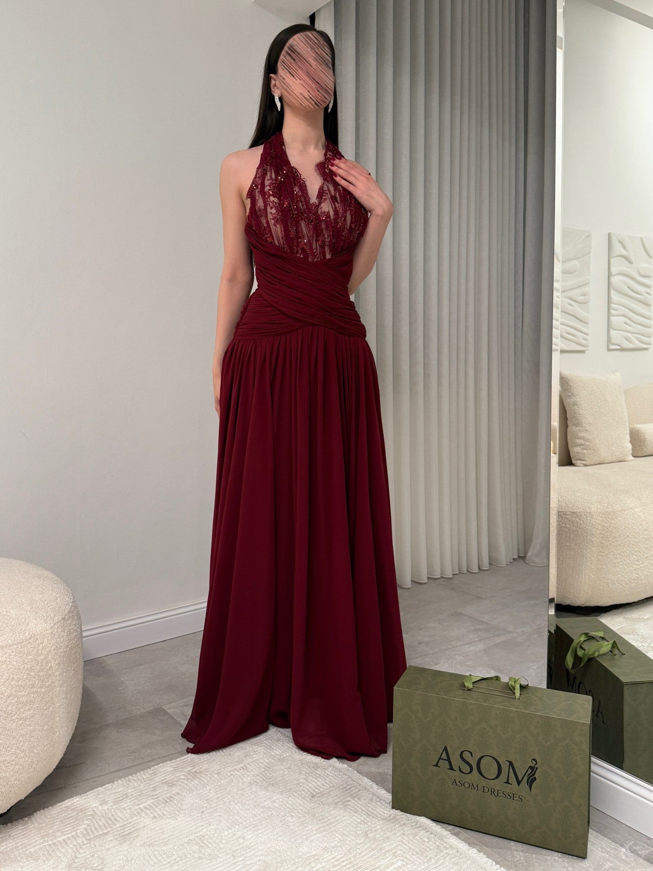 Elegant Red Lace Spliced Long Evening Dress for Women, Slim Fit, Formal Party Gown
