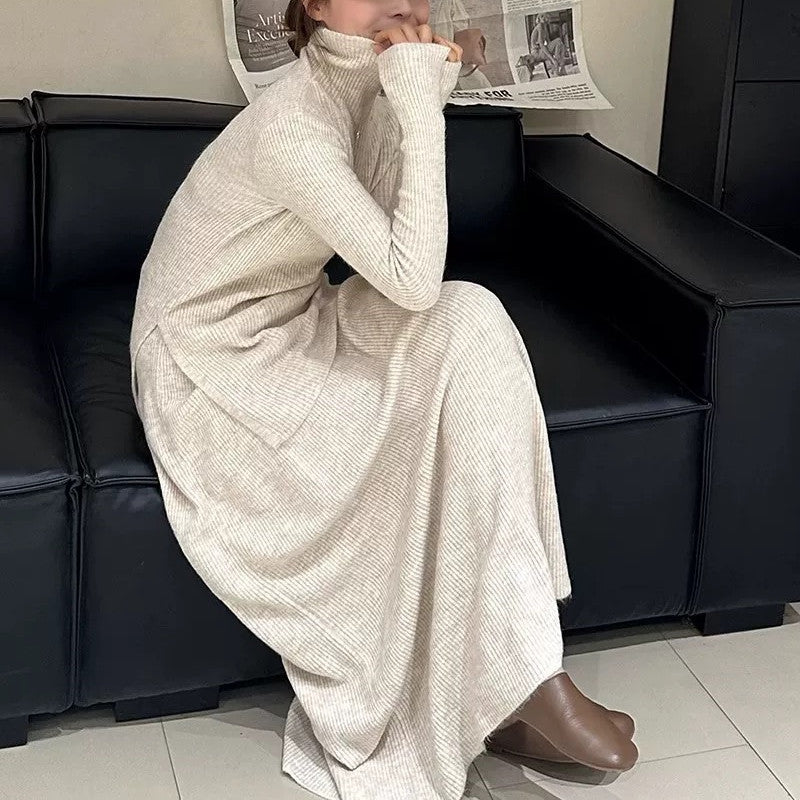 Turtleneck Knit Top and Half Skirt Two-Piece Set for Women, Elegant Slimming Knitwear Suit