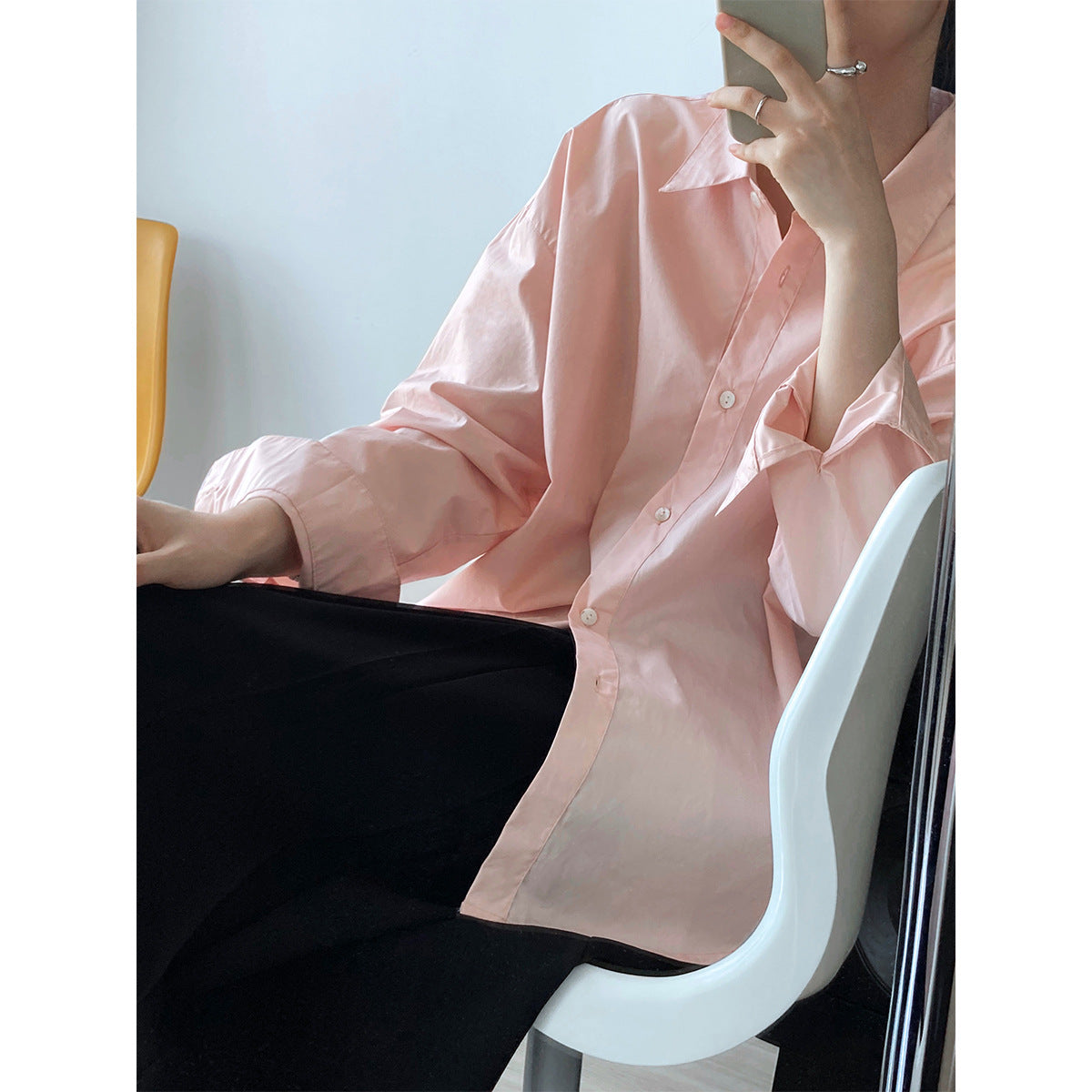 solid color long sleeved shirt for women simple and loose casual shirt