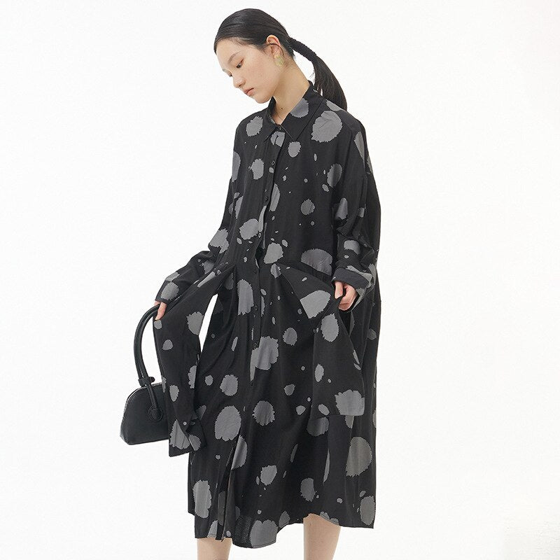 Autumn New Style Original Loose Slim Women's Color Contrast Print Big Dress Autumn