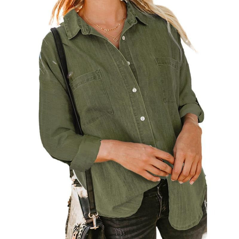 Denim shirt loose double pocket long sleeved casual coat shirt