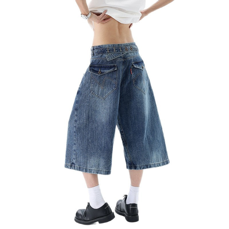 Bamboo Texture Button-Down Denim Pants