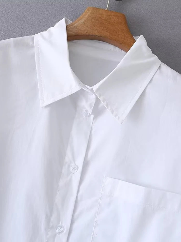 Women's collar long sleeved loose long single breasted shirt