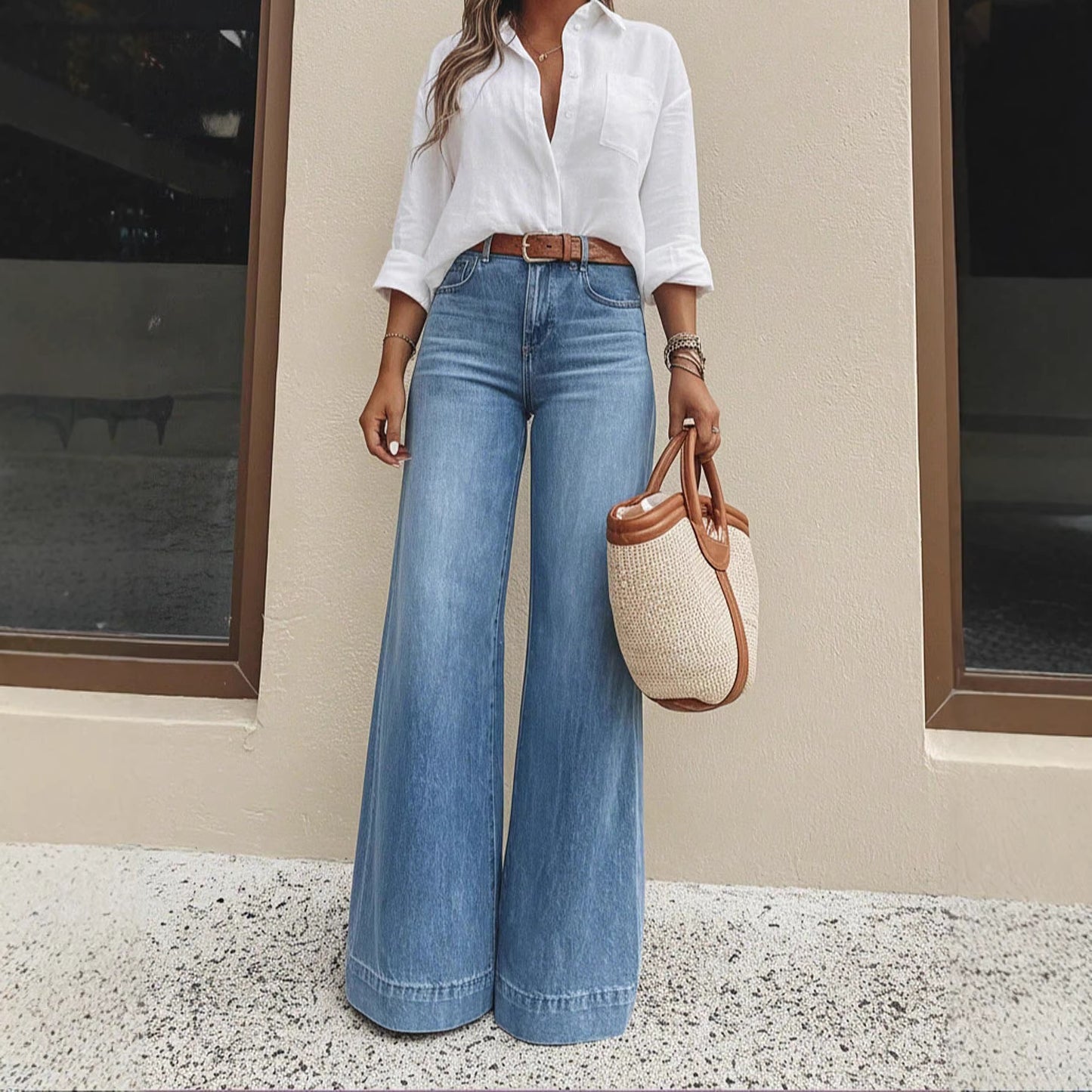 Vintage Washed Wide-Leg Jeans Women's Loose Slimming High-Waisted Denim Pants