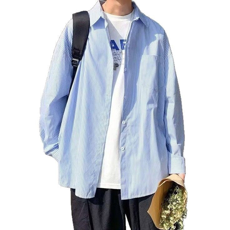 Versatile striped shirt casual student long sleeved shirt