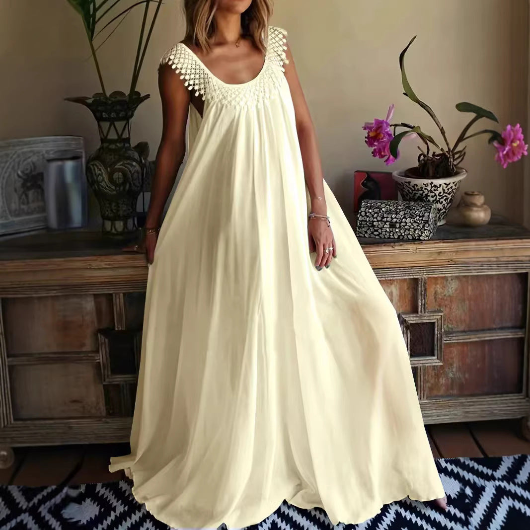 Elegant Solid Color Long Dress, Simple StyleSummer Dress