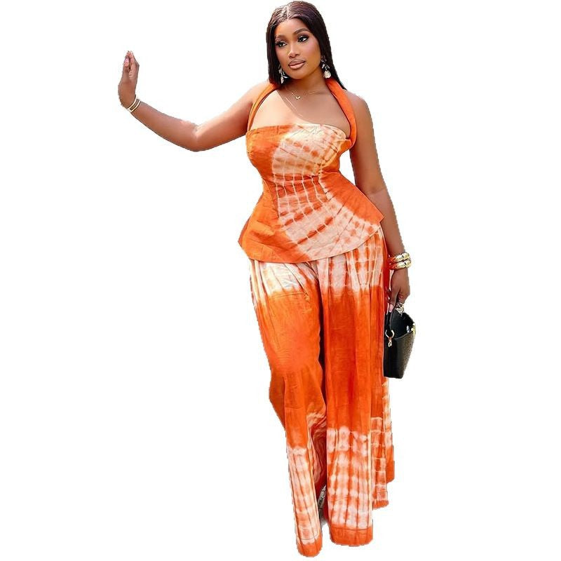 Backless Printed Dress Set Halter Two-Piece Set