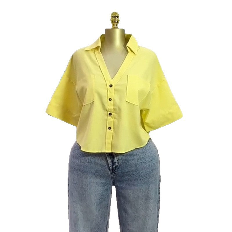 Collar loose short shirt top