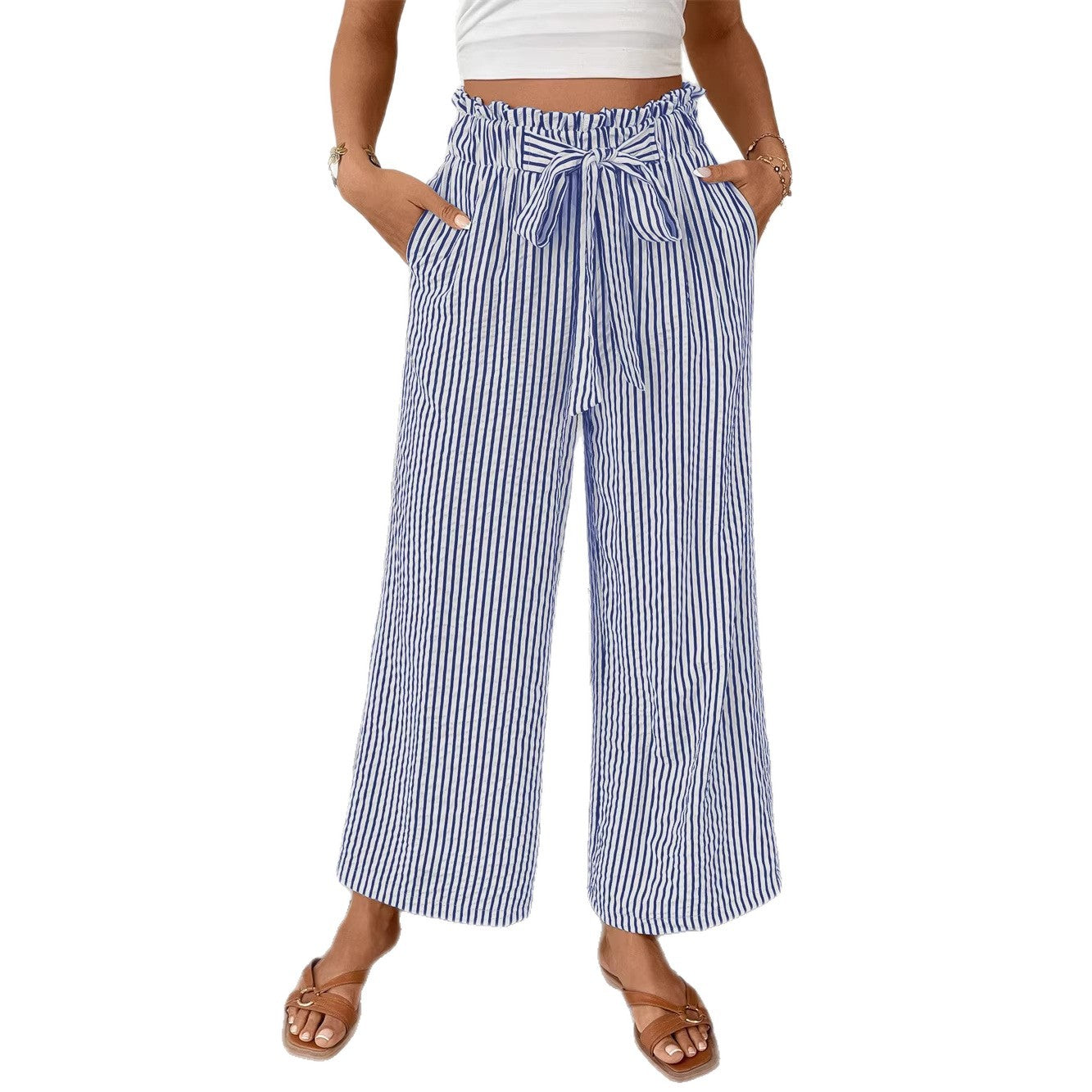 Straight Leg Pants for Women Stripe Pattern, Casual ElegantWomen's Bottoms