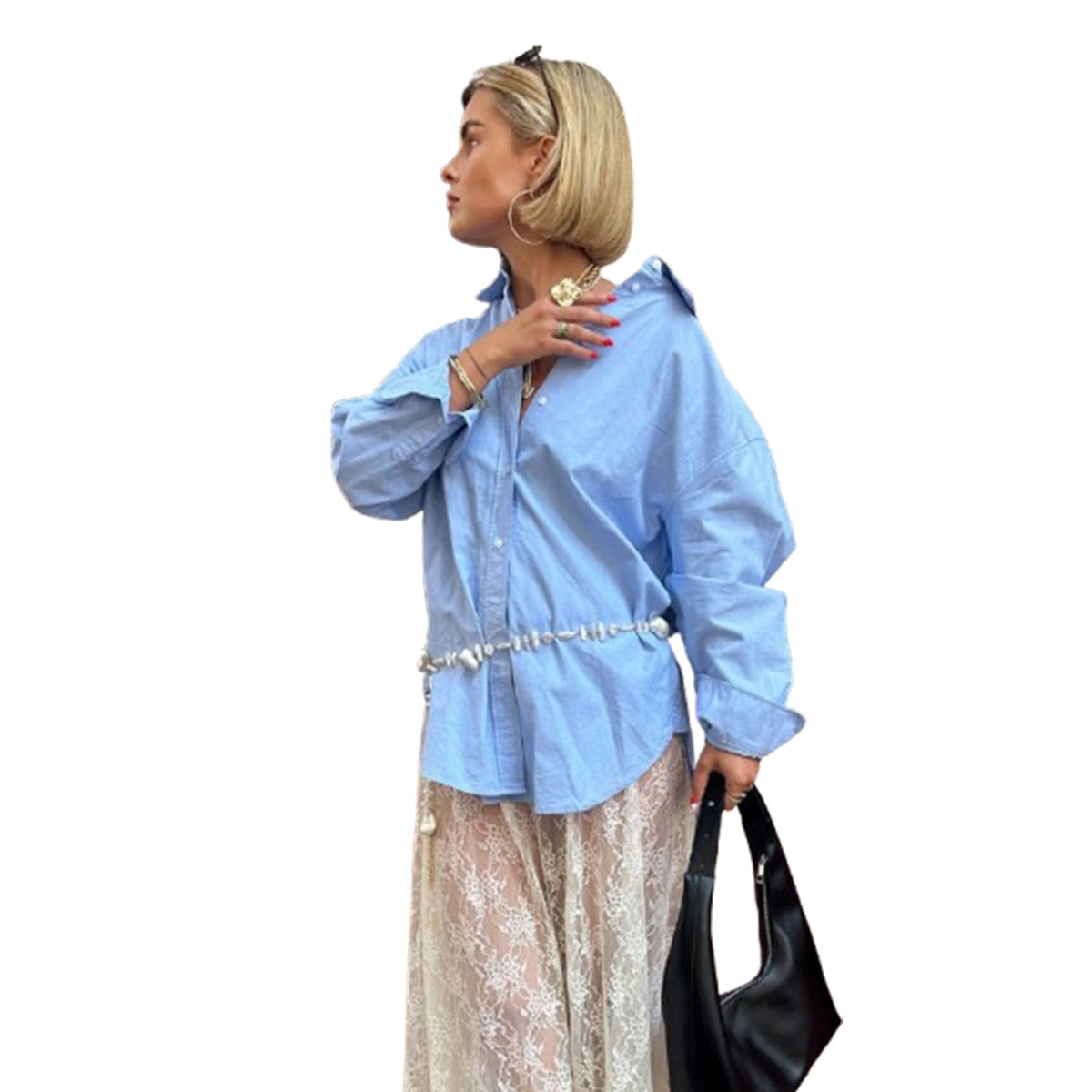 Solid color loose long sleeved shirt for women