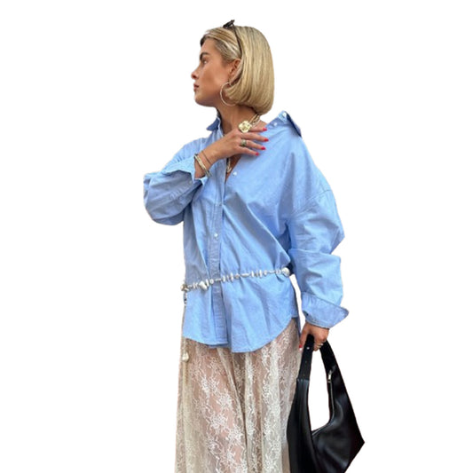 Solid color loose long sleeved shirt for women