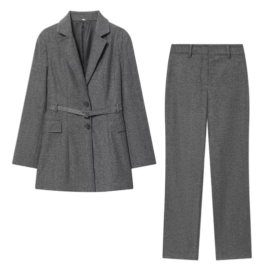 Belt tied suit jacket+pants set