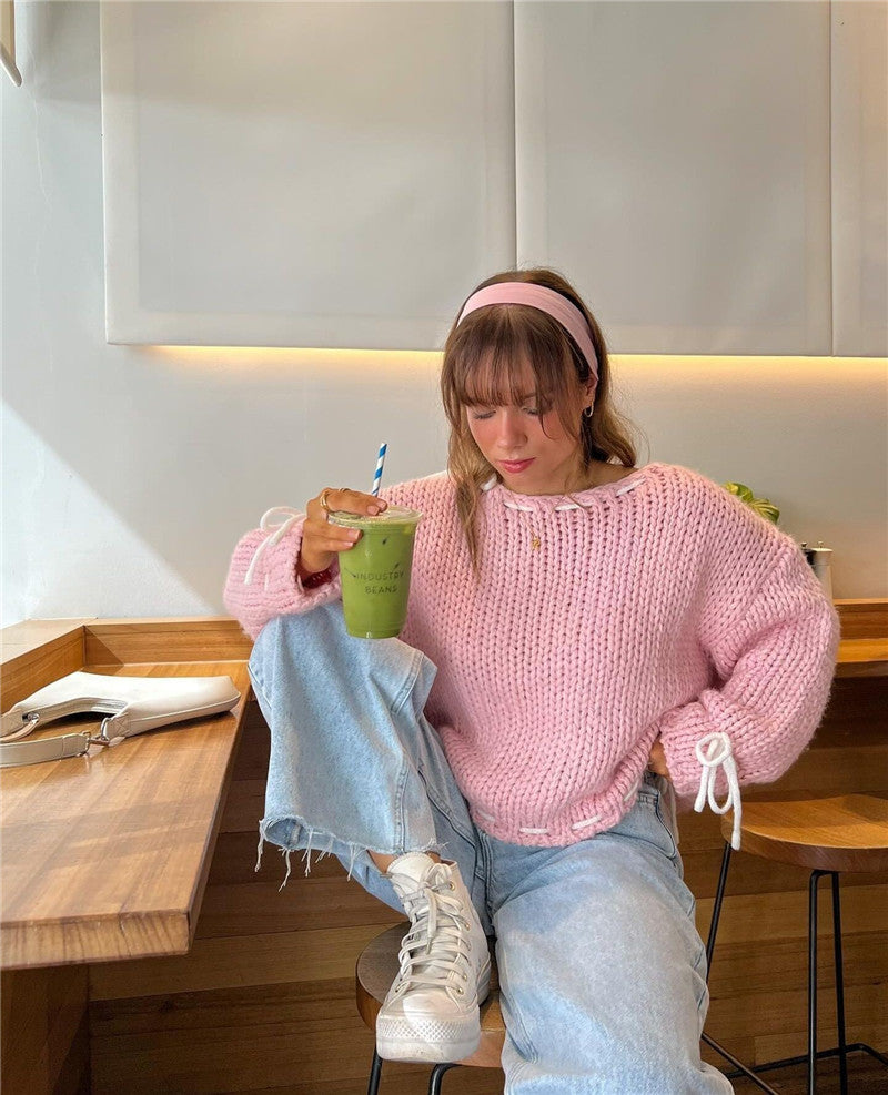 Autumn and winter new pullover sweater fashionable long sleeved loose knit sweater top