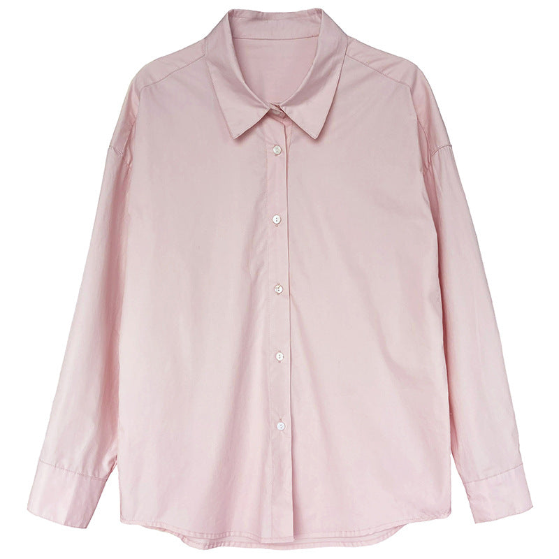 solid color long sleeved shirt for women simple and loose casual shirt