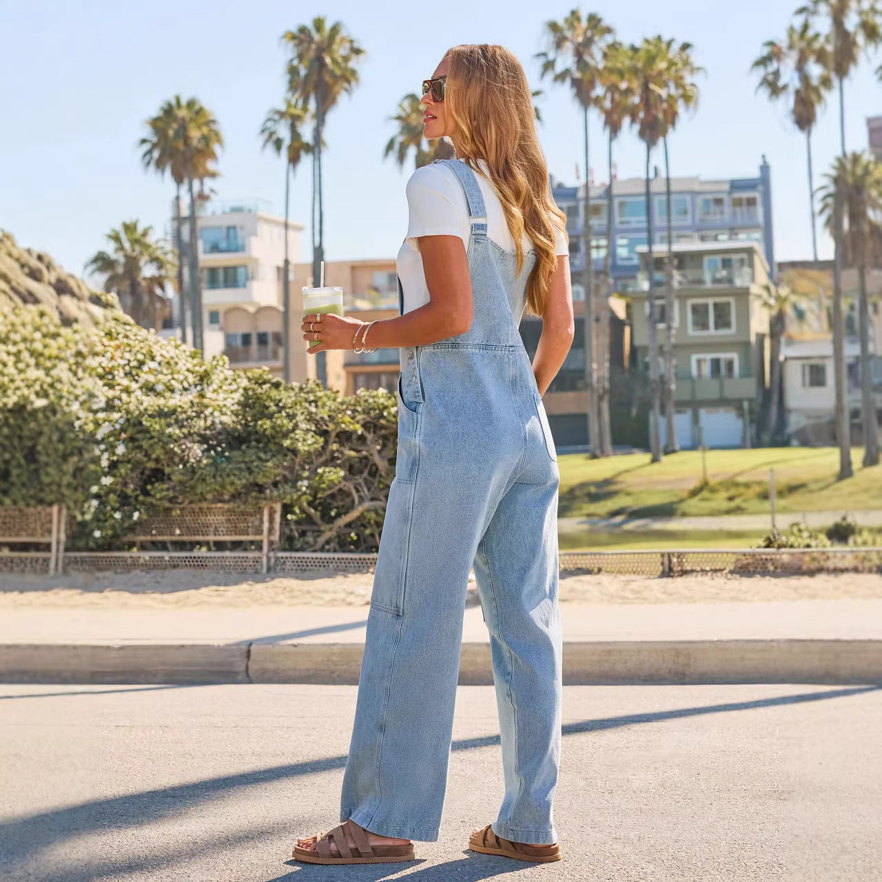 Casual Slim-Fitting Jumpsuit for Women Workwear-Style Wide-Leg Denim Overalls