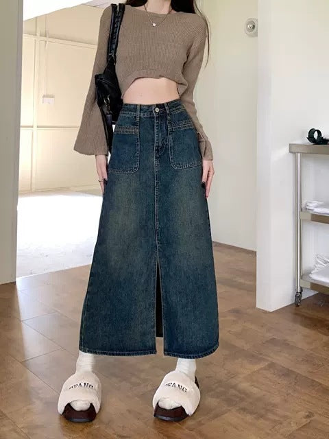 Retro High-Waisted Flared Denim Skirt for Women Fashionable and Stylish Spring Mini Skirt