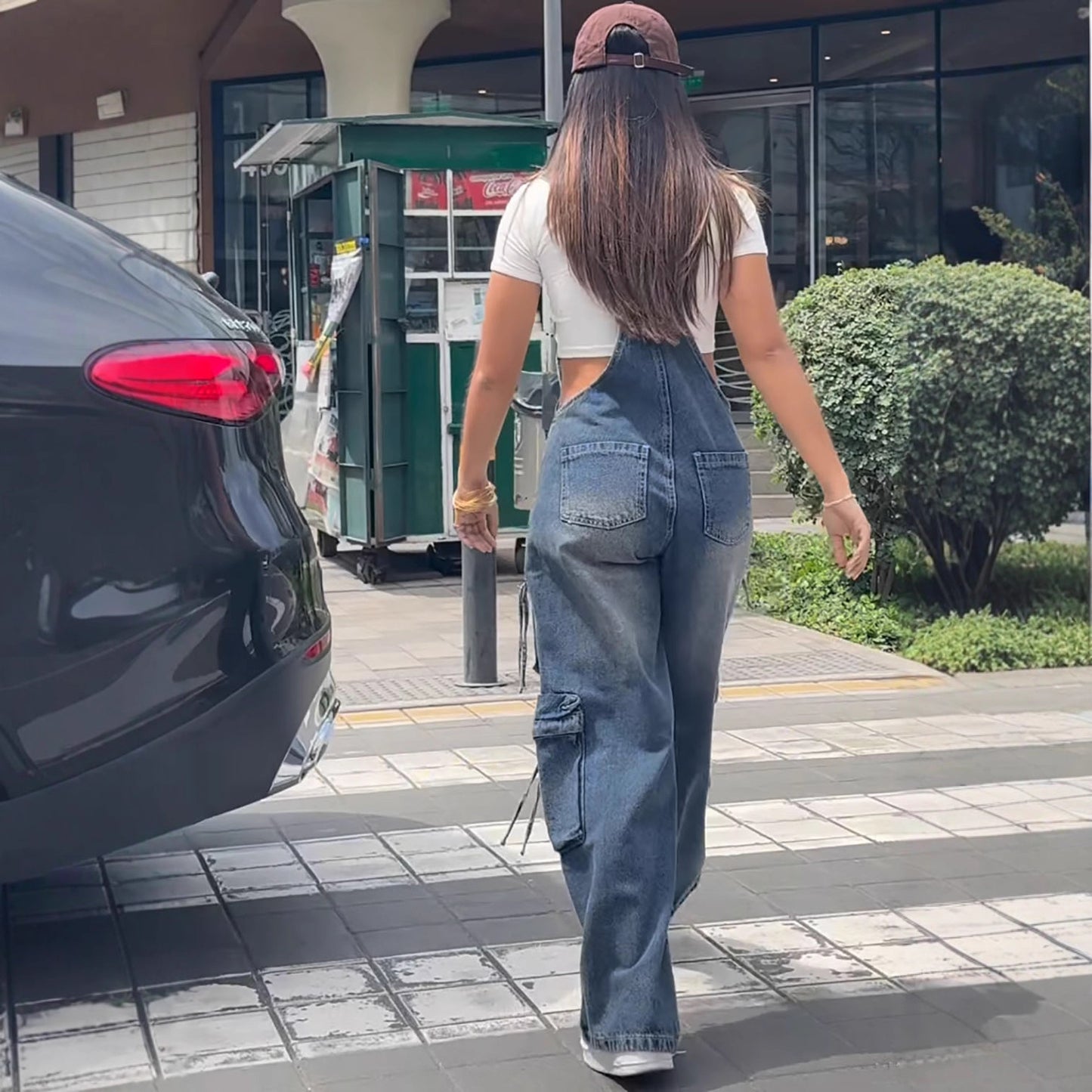 Casual Straight-Leg Denim Overalls for Women Street Style Multi-Pocket Denim Jumpsuit