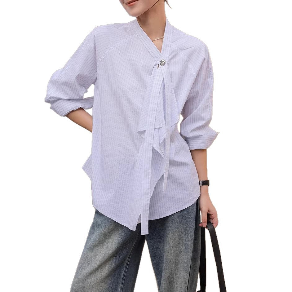 Long Sleeve Ribbon Blouse Women  Unique Stylish Top