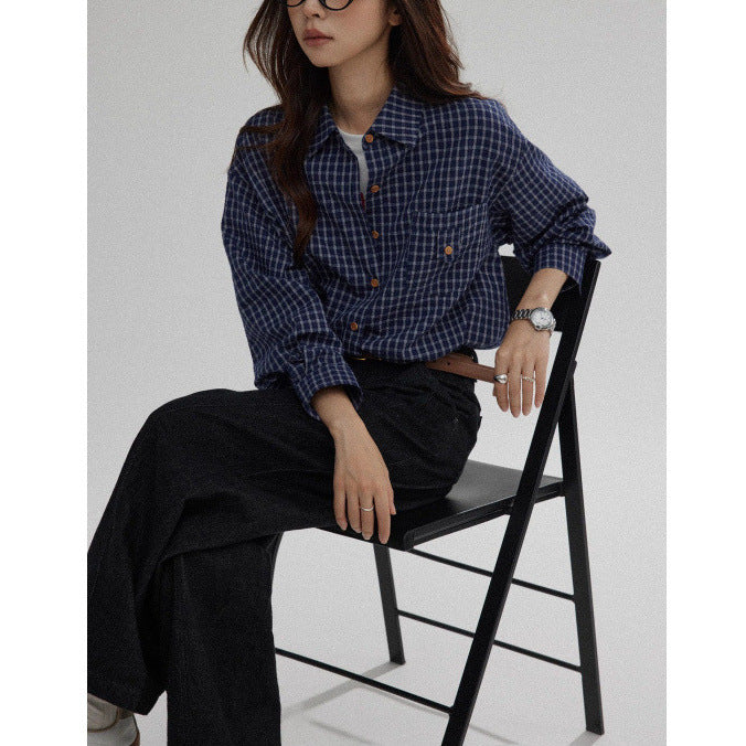 Checkered Shirt Women Spring Summer New Casual Loose Versatile High-end Checkered Blouse