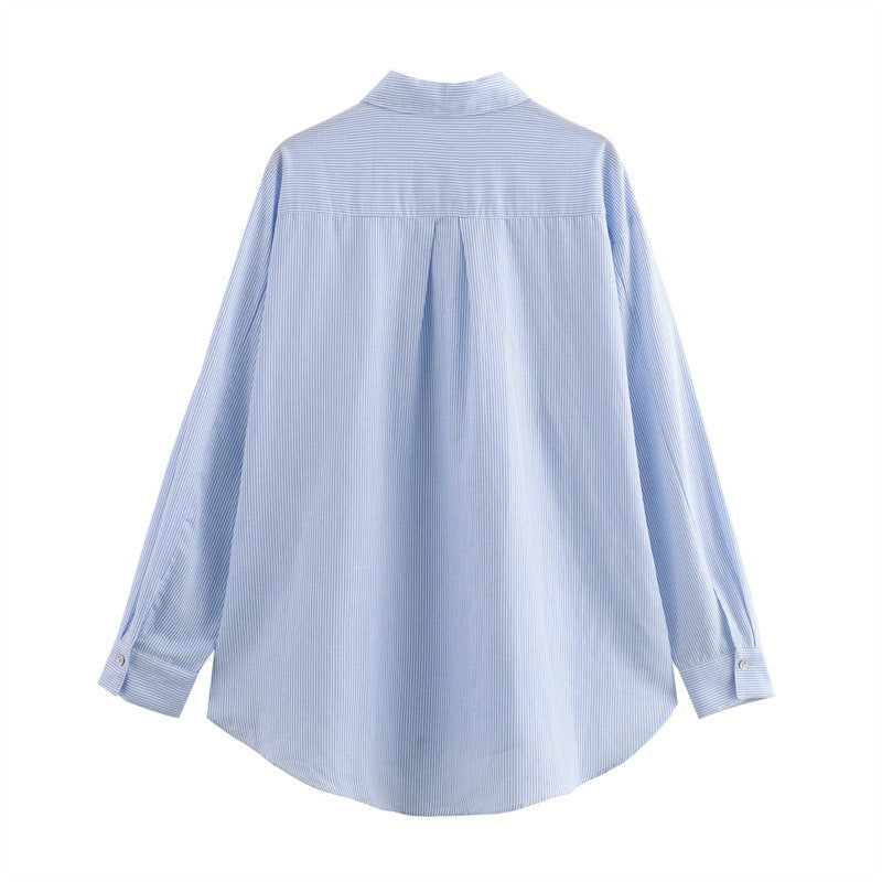 Fashion collar long sleeved single breasted loose shirt top for women