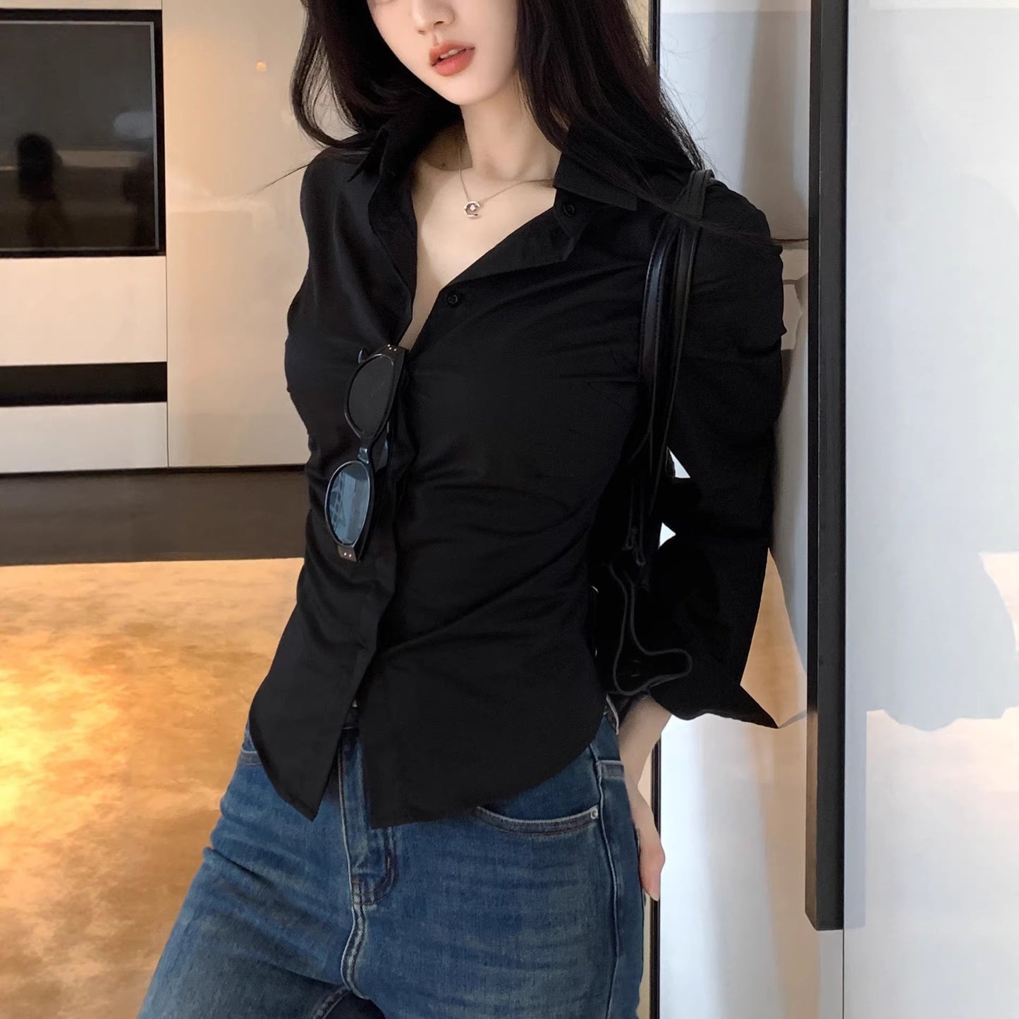 Long Sleeve Blouse Women's Design Sense Fitted Top