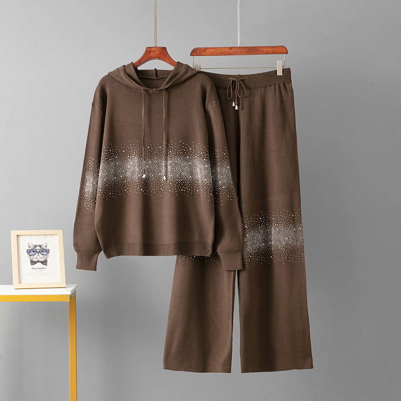 Loose hooded sweatshirt wide leg pants two-piece set