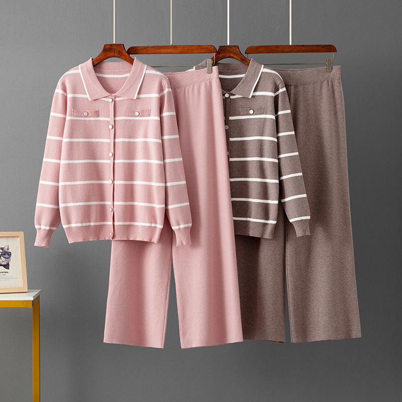Striped POLO collar two-piece set