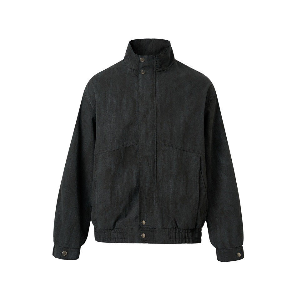Barn Style Jacket  Stand Collar Workwear Pleated Brand Outerwear
