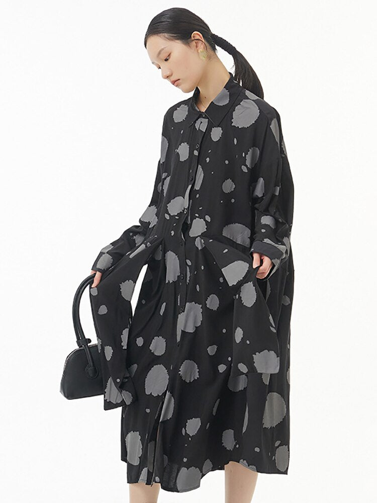 Autumn New Style Original Loose Slim Women's Color Contrast Print Big Dress Autumn