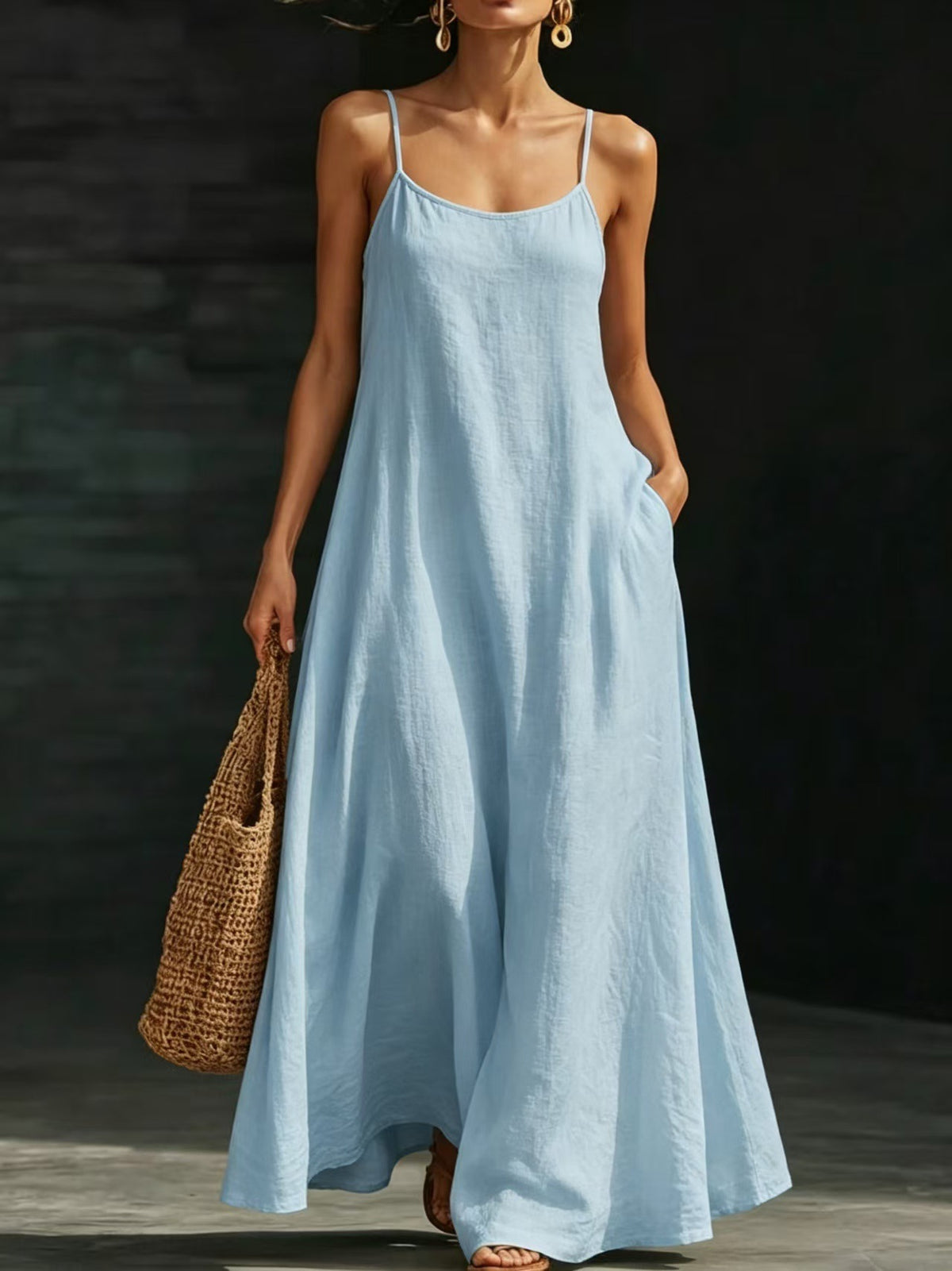 Style Solid Color Strapless Loose Flowing Maxi Dress