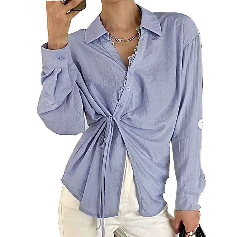 Blue long sleeved lace up shirt