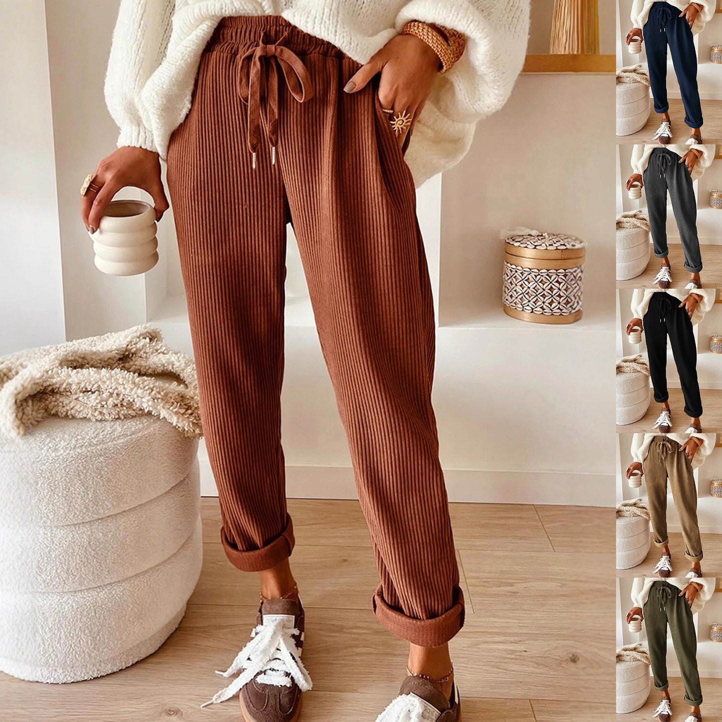 Women's New Fashion Casual Pants, Solid Color Wide Leg Pants for Women