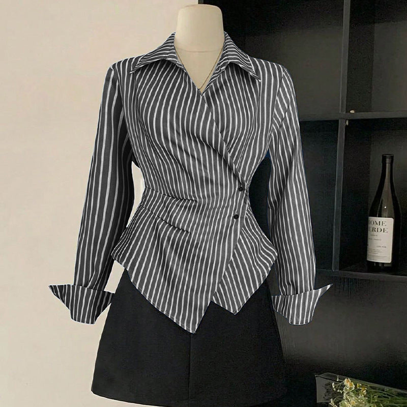 Striped long sleeved cardigan shirt