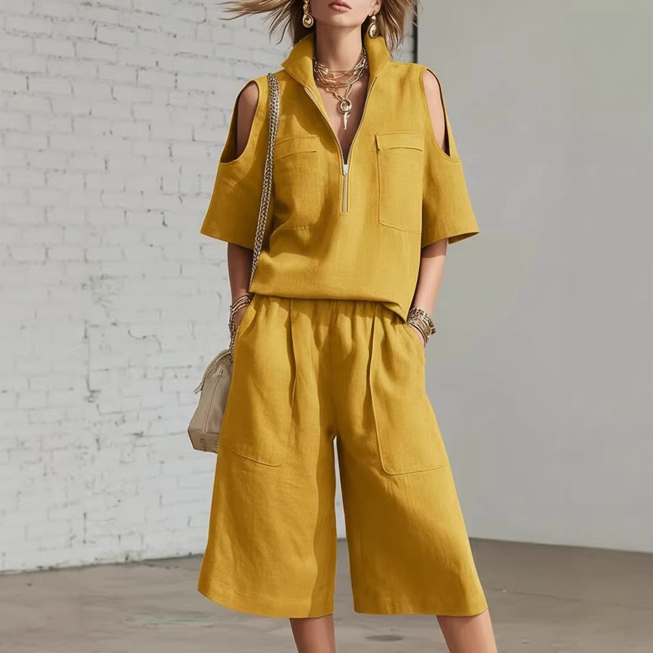 Short sleeved shorts shirt loose pants two-piece set