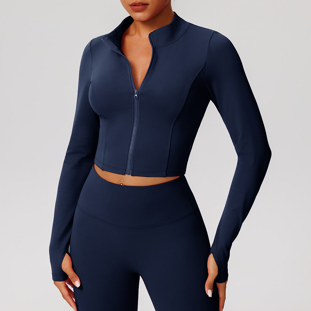 Zipper slimming long sleeved jacket for women