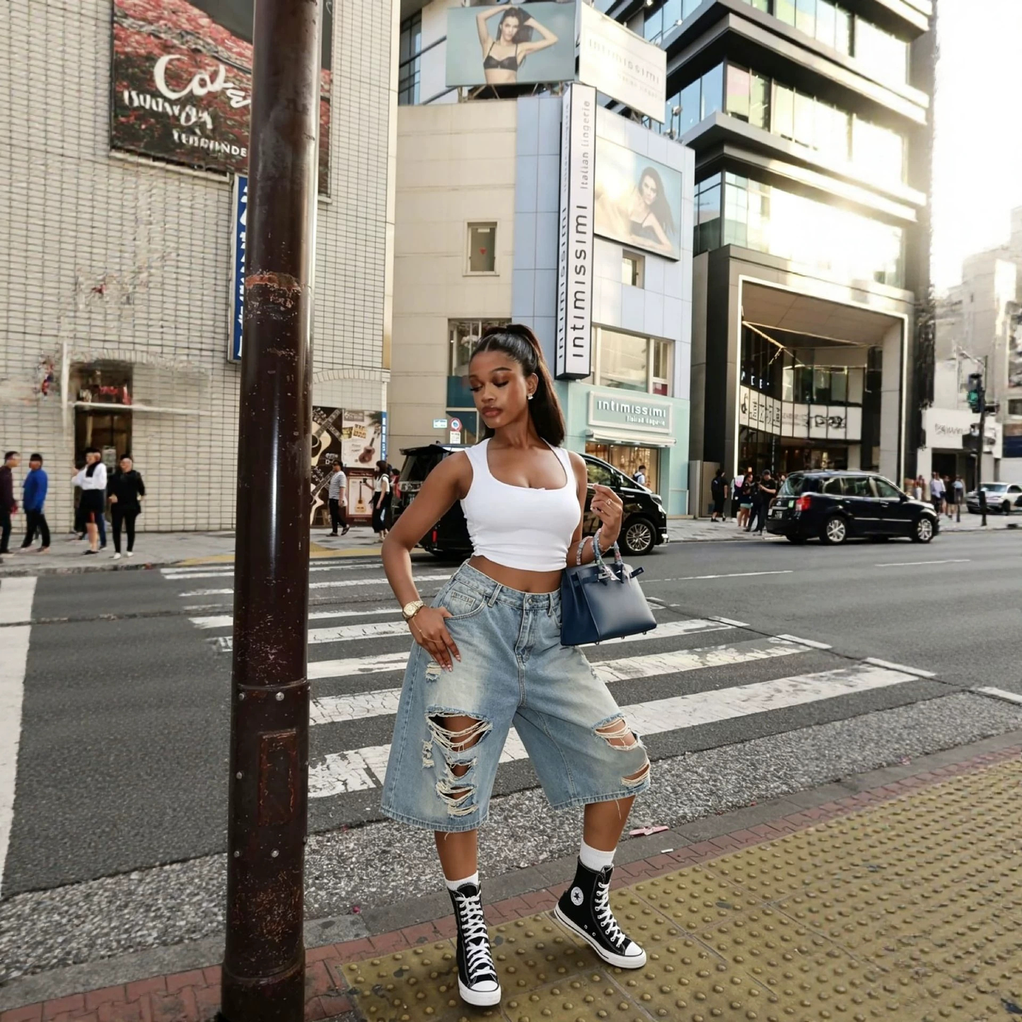 Street Style Distressed Bleached Wash Denim Cutoff Shorts