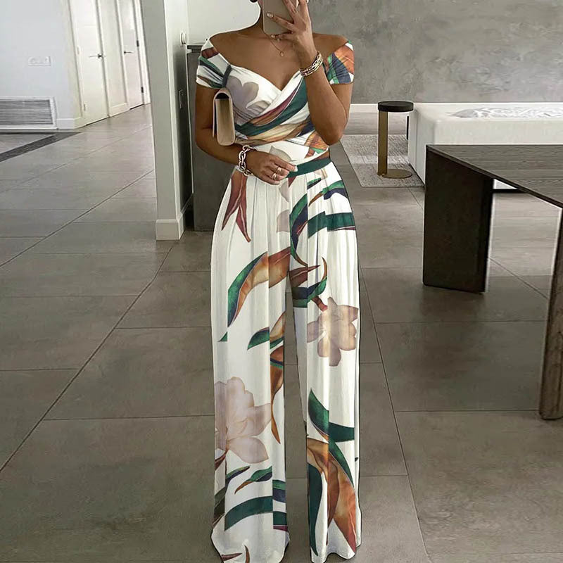 One-shoulder Printed High-waisted Jumpsuit Casual Wear